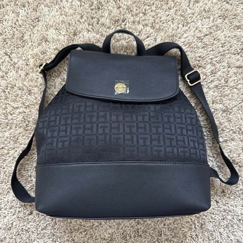 Tommy Hilfiger Joy II Flap Backpack - Black Tonal Monogram Jacquard NWOT